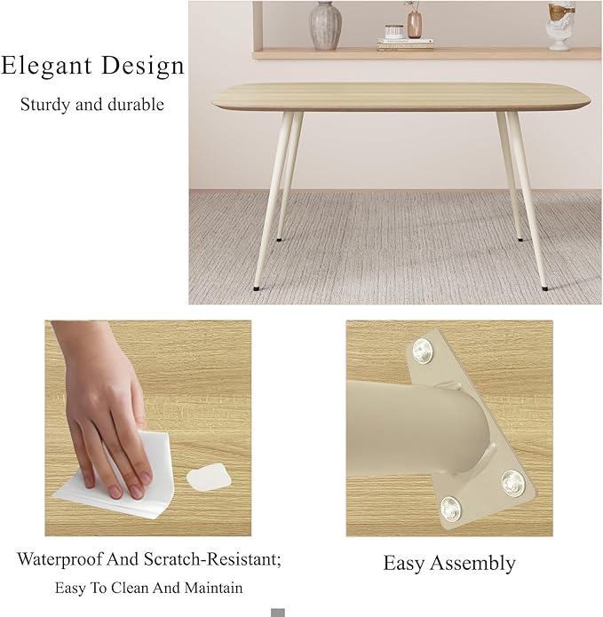 47.2'' Dining Table Set for 4,Modern Wood Dining Table,Leather Dining Chairs 4,Table and Chairs Set of 4,Ideal for Kitchen Dining Room (Cat Scratch Table + 4 White Chairs, 47.2")