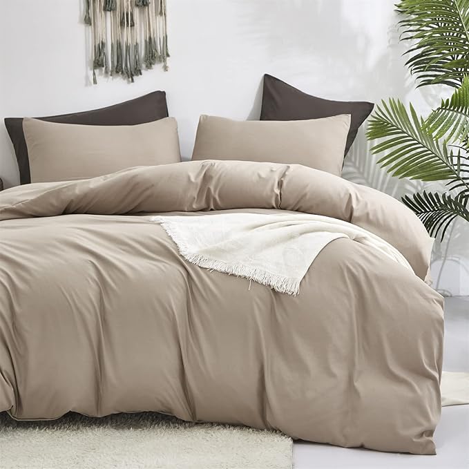 Luxlovery Cream Coffee Comforter Set Queen Beige Khaki Bedding Comforter Set Solid Dark Champagne Blanket Quilts Ultra Soft Breathable Taupe Color Bed Set