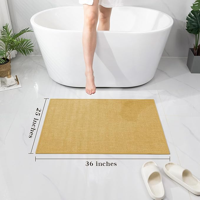 chakme Bathroom Rugs Mat 36x25, Ultra Thin Non Slip Bath Mat Large Quick Dry Absorbent Bath Mat for Bathroom Floor, (Yellow, 36"x25")