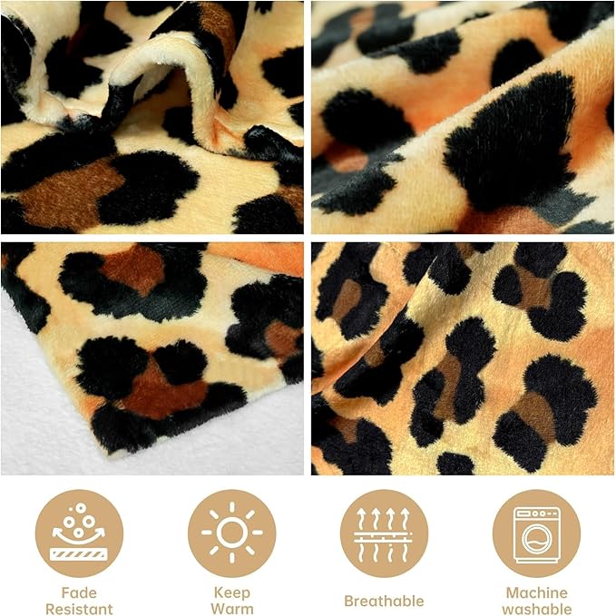 Leopard Print Fluffy Throw Blanket – Cozy Soft Fleece Blanket for Couch or Bed, Cute Cheetah Print Decor, for Women, 50×60 Inches