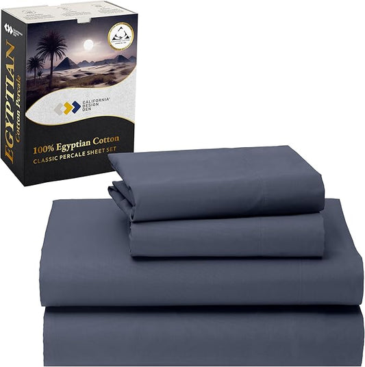 California Design Den King Sheet Set - Certified 100% Egyptian Cotton Percale Sheets King with Deep Pockets, Cool, Crisp & Durable Luxury Bedding Set - Mineral Blue