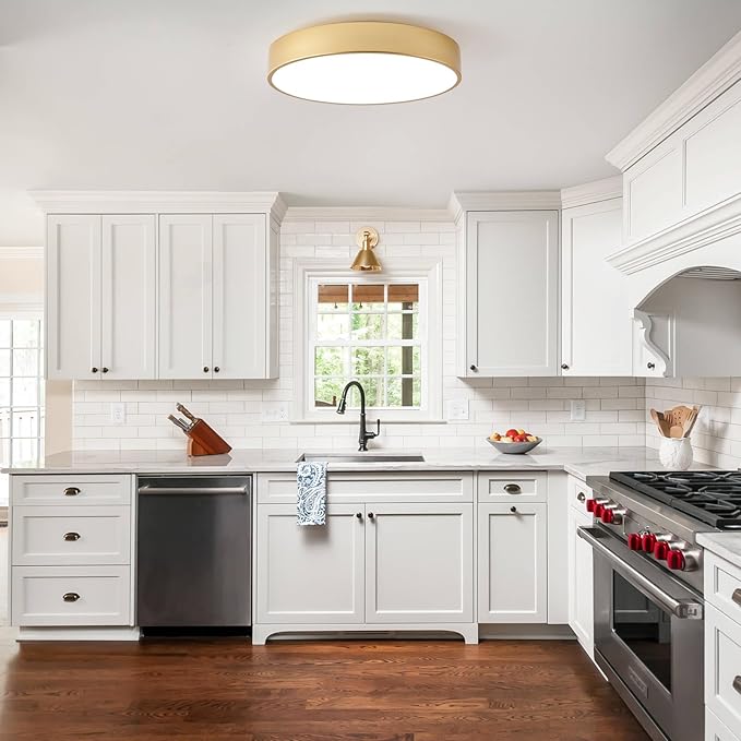 18" Modern Flush Mount Ceiling Light, 4-Lights Round Gold Ceiling Light Fixtures, Minimalistic Ceiling Lamp Acrylic Shade Lighting Fixture for Bedroom Living Room Laundry Room Foyer Hallway