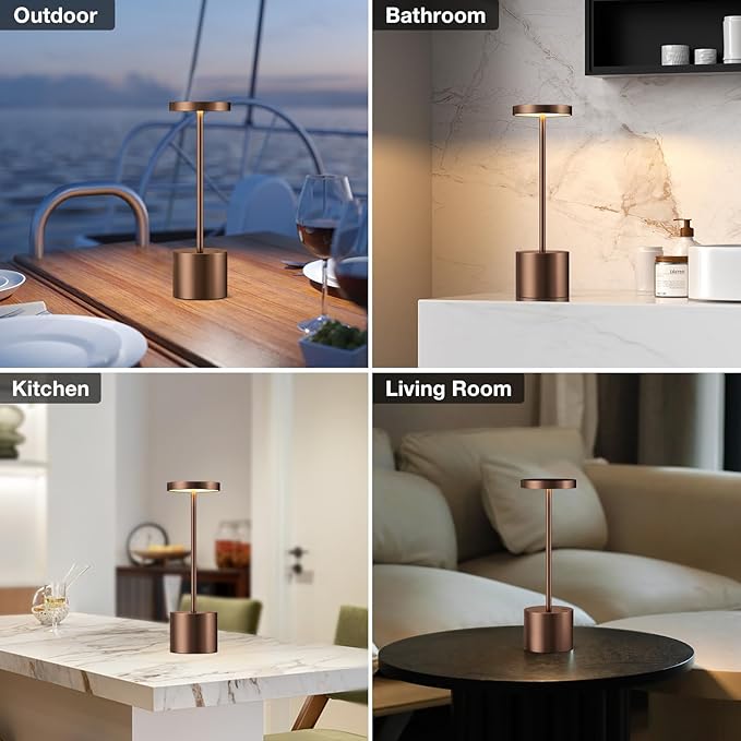 Kakanuo Brown Cordless Lamp Set, Rechargeable Lamp, 3 Color Temperature, LED Outdoor Wireless Lamps, Battery Operated Lamps, Stepless Dimmable, Touch Control