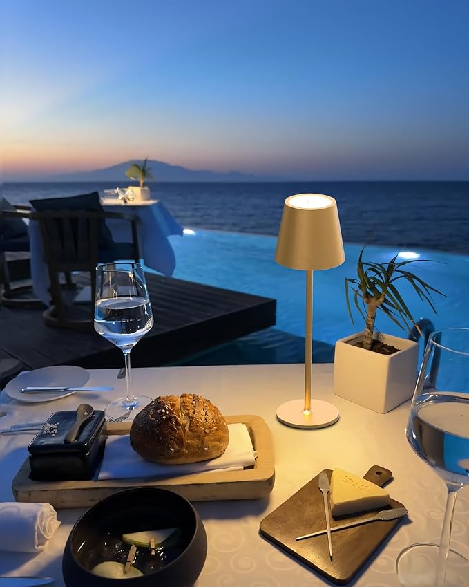 JACKYLED Cordless Table Lamps Rechargeable, 3 Adjustable Height, 5000mAh Battery Operated, 3 Colors Smooth Dimming, Portable LED Waterproof Table Lamp for Dining, Bedroom, Outdoor-Gold