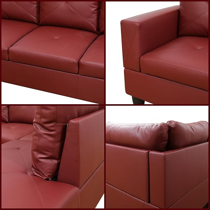 L Shaped Couch, Modular Sectional Sofa with Chaise, Modern Modular Sofas Furniture Sofa Couches for Living Room/Apartment/Office/Bedroom, Red