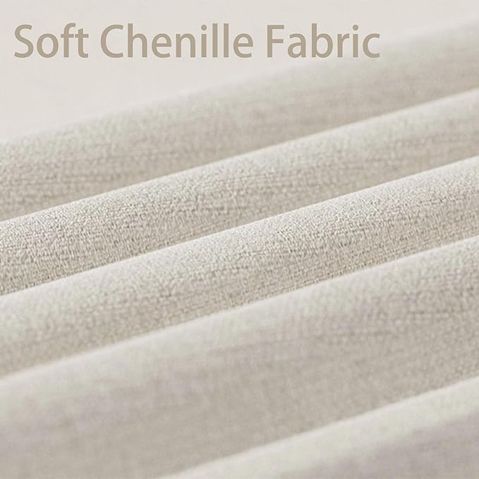 VKNOW Mid-Century Accent Chairs Set of 2, Modern Upholstered Chenille Armchair for Living Room, Comfy Reading Accent Chairs with Wood Legs for Bedroom, Beige