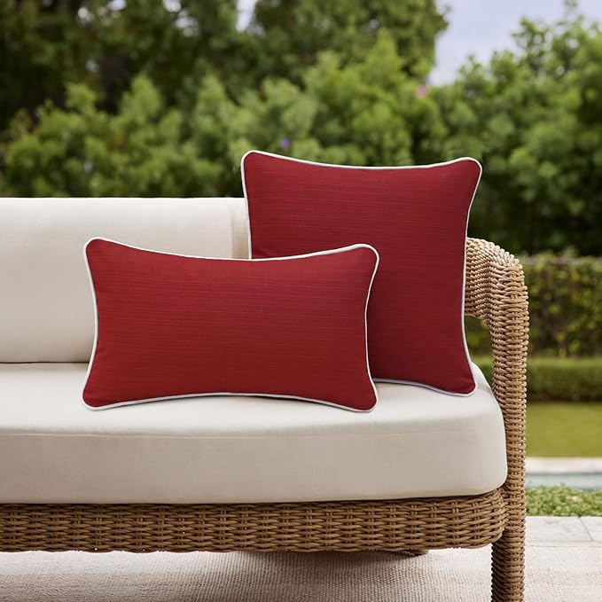 Decorative Outdoor Water Repellent Throw Pillows with Inserts, Set of 4, 20" x12" Pillows for Patio, Backyard, Bed, Couch, and Patio Furniture, Red