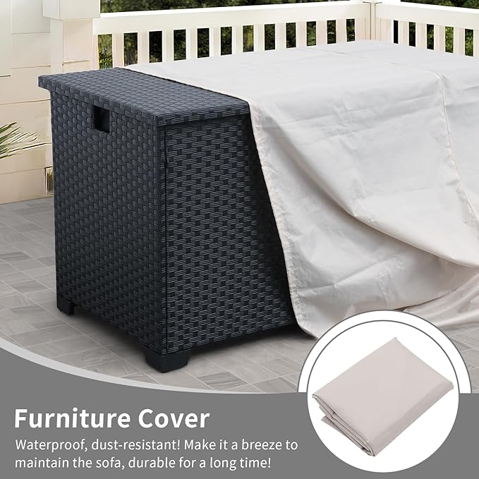 150 Gallon Patio Storage Bin with Waterproof Lining Bag Large Deck Storage Box Patio Storage Box Cushion Storage Bin Outdoor, Black Wicker