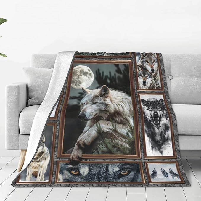 Wolf Blanket Wolfs Throw Blanket Soft Fleece Flannel Bedding Wolves Gifts for Men Boys Lovers Adults Stuff Plush for Sofa Bed Decor 50"X60"