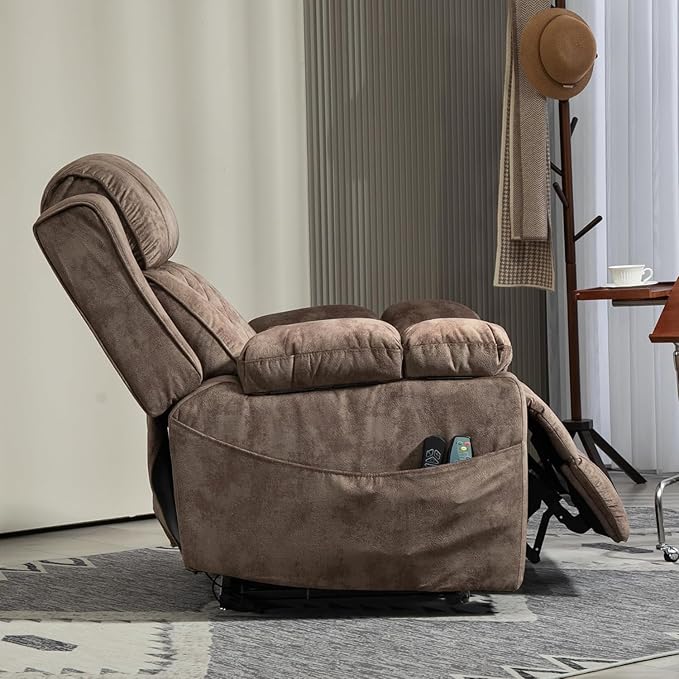 Big Man Power Lift Recliner for Elderly Adults 28 Inch Wide Seat, Lay Flat Lift Chair with Heat Massage, Flip Arm Storage Cup Holders, USB Type C Charging, 400 lbs