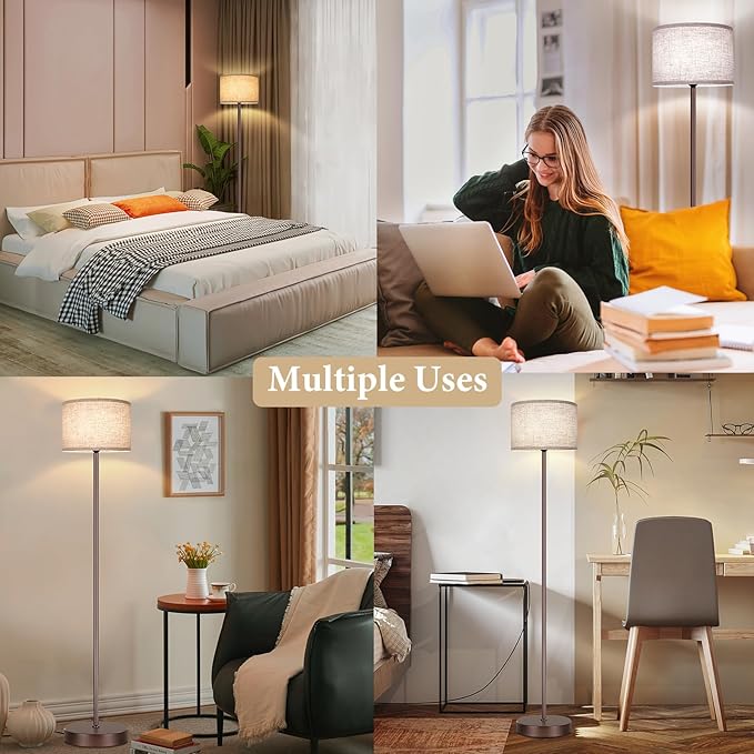 65‘’ Simple Design Floor Lamp with 3CCT 9W LED Bulb, Modern Industrial Standing Lamp for Living Room with Foot Switch, Tall Lamp with Drum Shade, Stand Up Floor Light for Study Bedroom Office, Brown