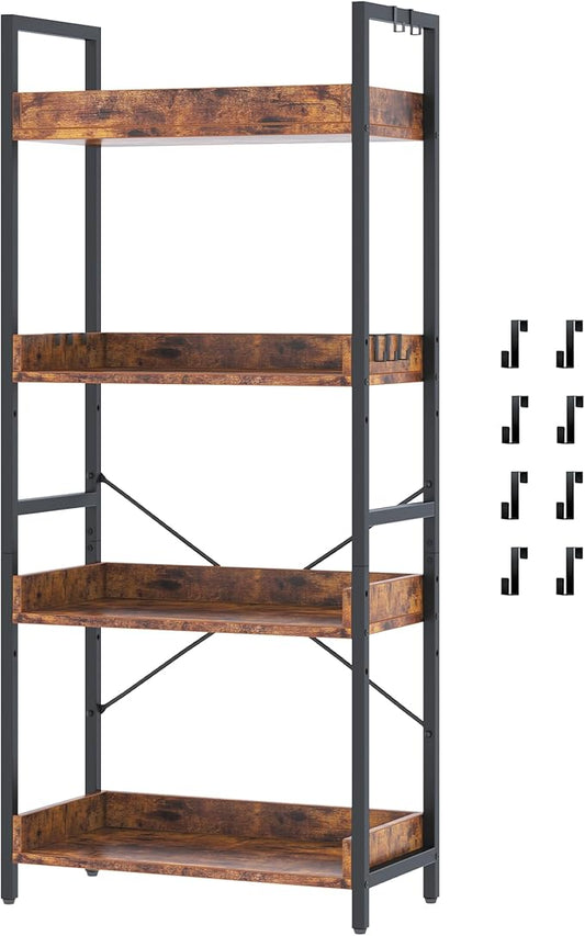 HCHQHS 4 Tier Bookshelf, Adjustable Industrial Bookcase, Vertical Tall Book Shelf, Wood and Black Metal Open Bookshelves for Home Office, Living Room, Bedroom
