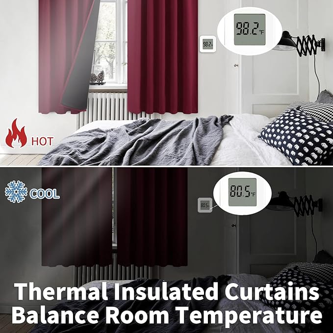 BGment 100% Blackout Curtains 40 Inch Length for Cafe, Rod Pocket and Back Tab Double Layer Thermal Insulated Full Room Darkening Bedroom Kitchen Curtains, 2 Window Panels, 42 x 40 Inch, Burgundy Red