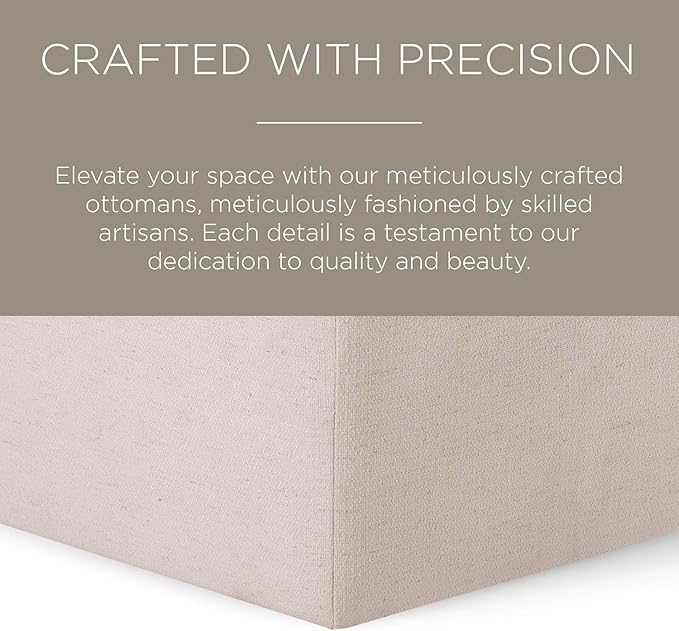 Maven Lane Claude Large Square Rustic Upholstered Ottoman, Cushioned Footrest for Living Room Couch, Chair, or Dorm Room in Cream Fabric Upholstery