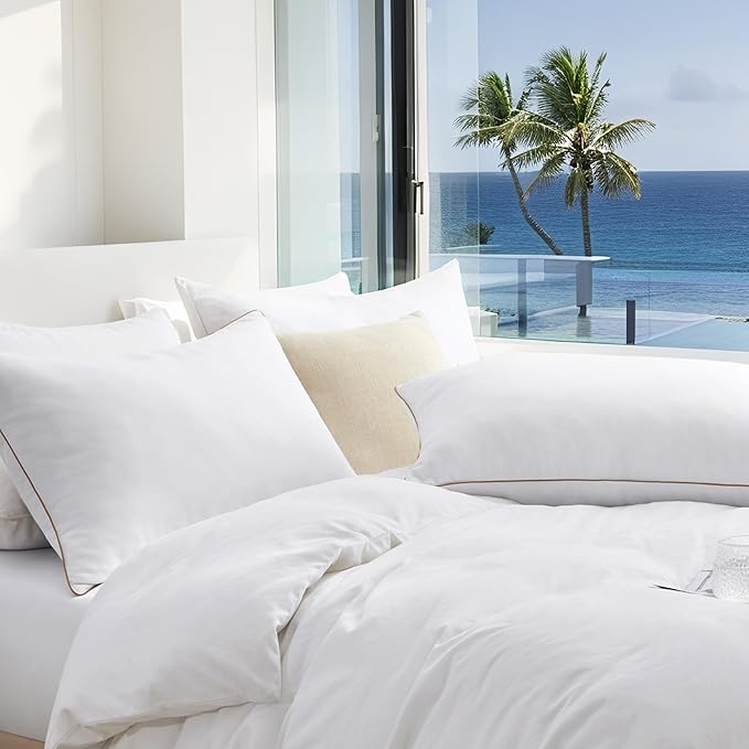 puredown® Goose Feathers and Down Pillows, Premium Medium to Firm Bed Pillows for Sleeping, Luxury Pillows with 100% Cotton Cover, 2 Pack, Queen Size, 20x30 Inches