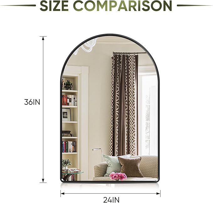 Suidia 24" x 36" Bathroom Mirror, Bathroom Vanity Mirror Metal Framed, Wall-Mounted Mirrors for Bedroom, Living Room, Entryway, Hallway, Black, Arch Style