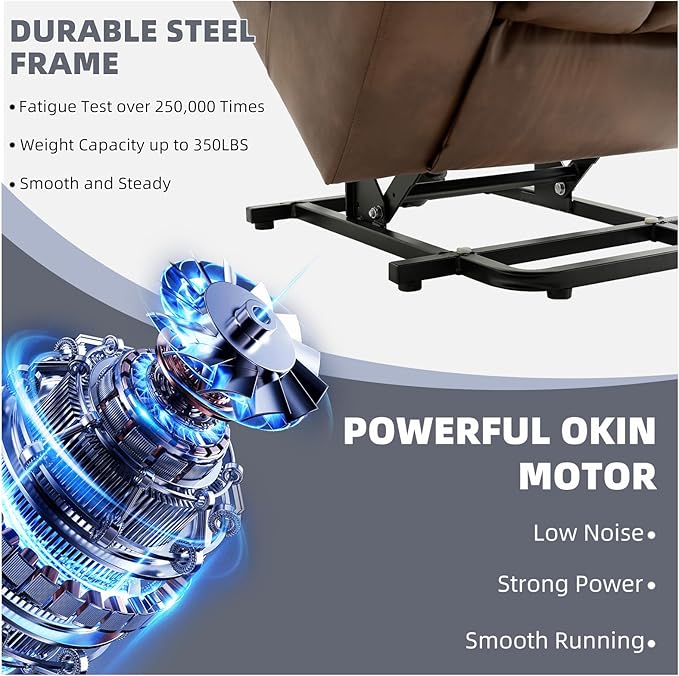 Power Lift Recliner Chair for Elderly, Electric Recliner Chairs for Adults with Massage and Heat, Cup Holders, Remote Control, USB Ports, Side Pockets, Leather (Ochre)