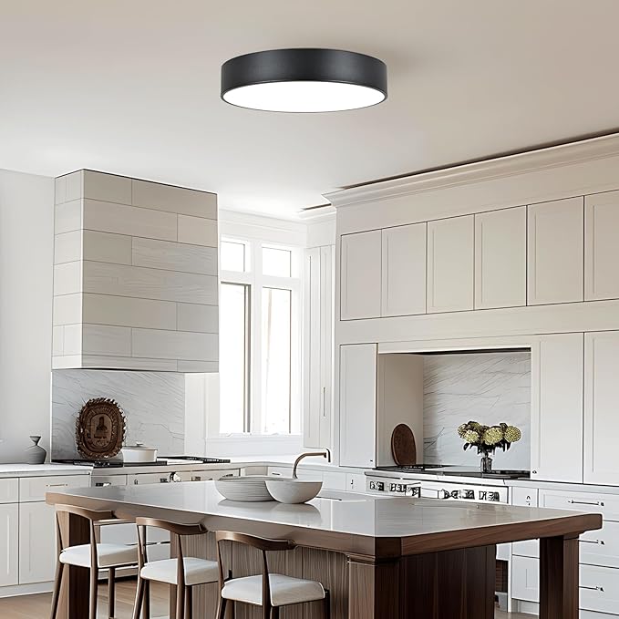 15.8 Inch Black Flush Mount Ceiling Light Fixture, 3-Light Minimalist Close to Ceiling Lights, Industrial Ceiling Lamp for Hallway, Kitchen Island,Balcony, Bathroom,Laundry, Porch, Foyer