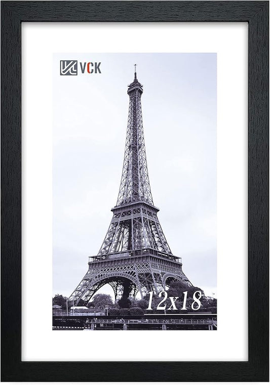 VCK Picture Frame 12x18 Wooden Poster Frames with High Definition Plexiglass Front Wall Mounting Display Horizontally and Vertically Black Photo Frame