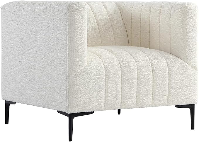 Get Set Style Modern Accent Single Sofa Chair with Arms,Tufted Boucle Upholstered Comfy Reading Arm Chair,Thick Seat Cushion Chair for Living Room Bedroom Study Studio Lounge, White