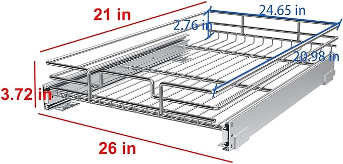 Pull Out Cabinet Organizer, 26 * 21 IN Heavy Duty Wire Metal Chrome Slide Out Drawers For Kitchen Cabinets, Doesn't Include Door Fittings