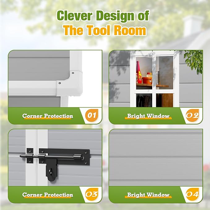 Greesum 5' x 4' Resin Weather Resistant Outdoor Storage Shed with Floor for Garden,Backyard,Pool Tool, Light Grey