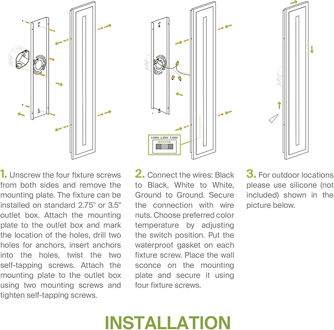 ASD LED 18" Long Wall Mount Light Fixture, Outdoor & Indoor Linear Sconce | 3CCT, Dimmable, Waterproof, Anti-Rust, ETL Listed | 18W 1180LM 3000-5000K 100-277V | Exterior Porch Lighting | Black