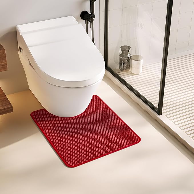 Red Bathroom Rug, 20"x24" U Shape, Non Slip, Quick Dry, Machine Washable, Low Pile Chenille Bath Mat