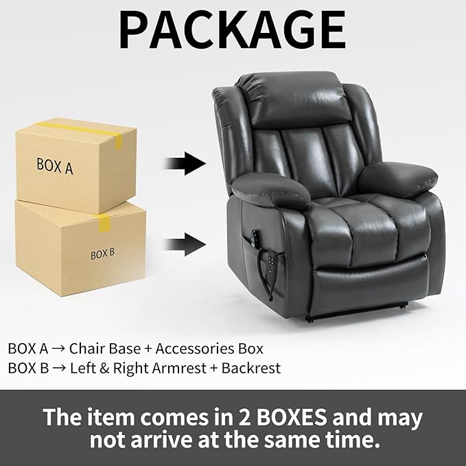 Dual Motor Large Recliner with Massage and Heat, Power Lift Chairs for Elderly, Breathable Leather Recliner Chairs for Adults with 2 Remote Controls, Dark Grey Big and Tall Recliner