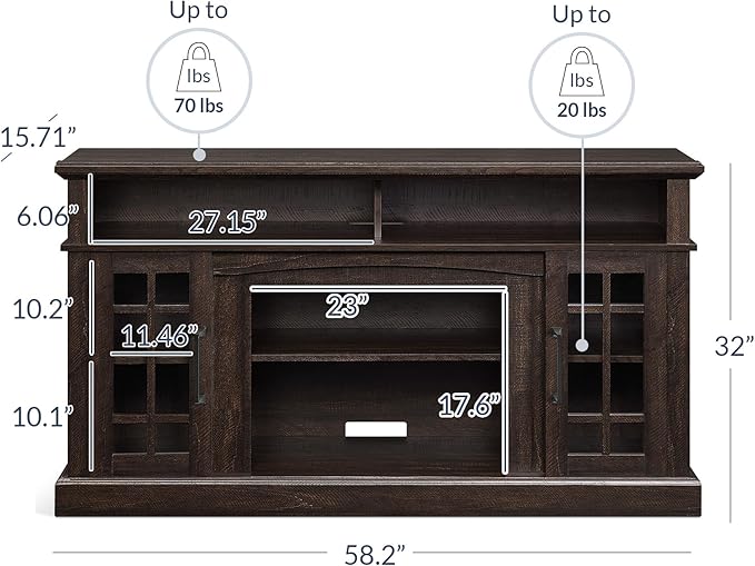 BELLEZE Traditional 58 Inch Rustic Wood TV Stand & Media Entertainment Center Console Table for TVs up to 65 Inches with Open Storage Shelves & Cabinets - Astorga (Espresso)