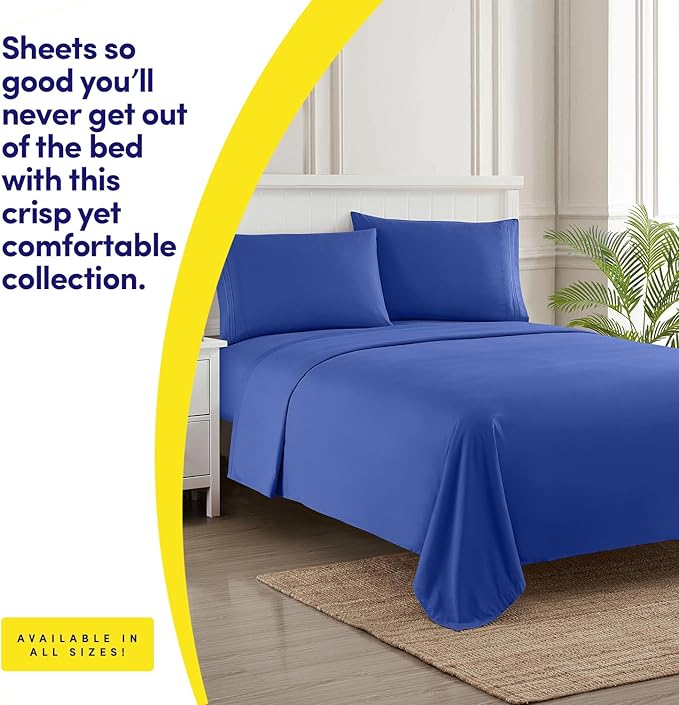 1500 Supreme Collection RV Short Queen Sheets Set, Royal Blue - Short Queen Bed Sheets for RV Camper Mattress, 1500 Supreme Collection Soft Sheets, RV Queen Size, Royal Blue