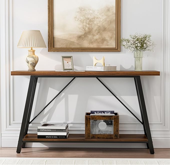 GAZHOME Console Table with Storage Shelf - Industrial Style Sofa Table Behind Couch for Living Room & Entryway, Rustic Brown,53.1 Inch