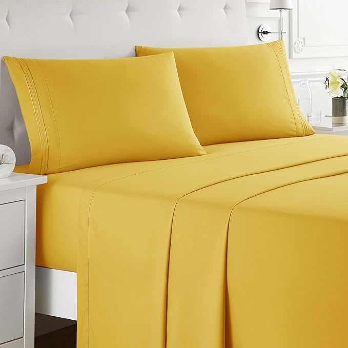 Clara Clark Full XL Bed Sheet Set - Wrinkle, Fade, Stain Resistant, Deep Pocket Sheets - Luxury Soft Bedding Sheets & Pillowcases, Full XL Yellow