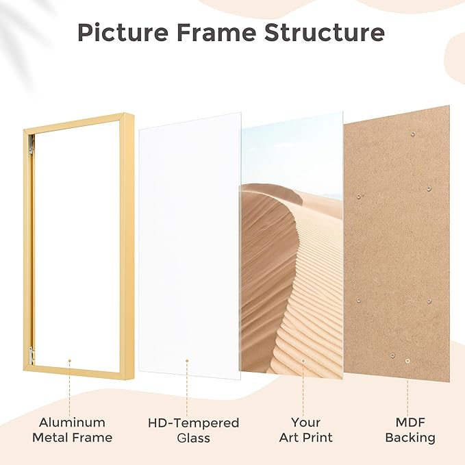 16x22 Metal Picture Frame - Gold Aluminum Picture Frames with Real Glass, Wall Mounting Horizontally or Vertically, Diploma, Certificates and Decor for Wall Gallery 22x16 Frame, Gold