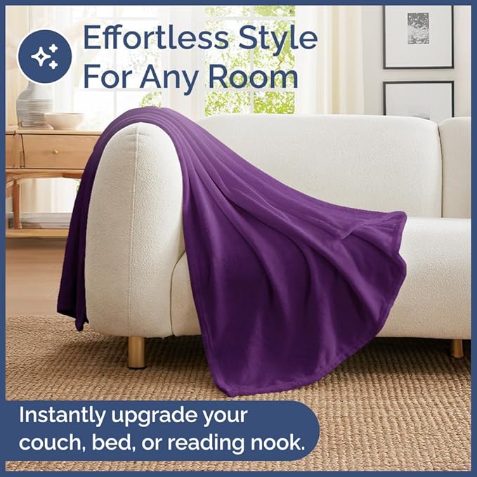 Ultra Soft Fleece Blanket Throw Size - Flannel Fleece Luxury Throw Blanket - Lightweight for Couch Bed Chair - Thick, Warm and Breathable - All Season Cozy Anti-Static Microplush Bedding, Purple