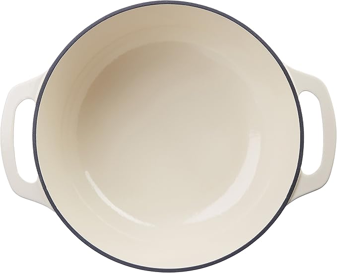 Amazon Basics Cast Iron Dutch Oven Pot with Lid, Enameled, Round, Dual Handles, Heavy-Duty, Small, 4.3-Quart, White