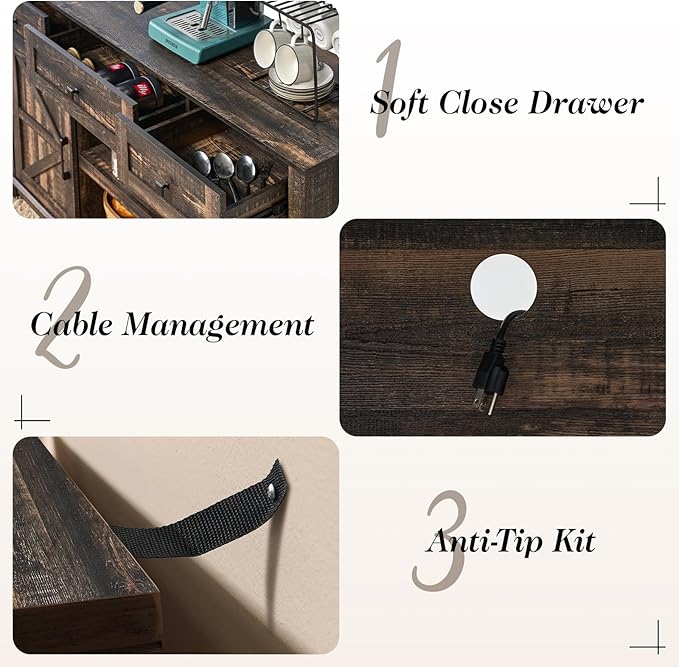 Farmhouse TV Stand with Sliding Barn Door & Drawer, 59" Rustic Entertainment Center for TVs up to 65", Buffet Storage Cabinet for Living Room, Dinning Room, Dark Rustic Oak