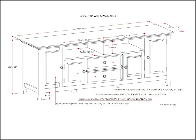 SIMPLIHOME Amherst 72-inch Wide Solid Wood TV Stand in White, Transitional-Style Media Console for Living Room with Cable Management and Adjustable Shelves, Fits 80" TVs