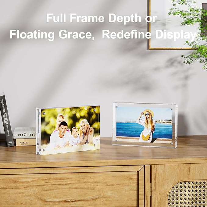 5 Pack 8x10 Acrylic Picture Frames - 20% Thicker Double Sided Magnetic Frame with UV Protection - Freestanding Clear Frameless Display for Tabletops - Modern Photo Frame Set for Home & Office Decor