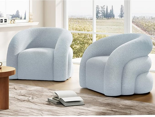 Swivel Accent Chair Set of 2,Upholstered Sherp Barrel Armchair 361° Round Modern Boucle Chair No Assembly for Living Room,Comfy Single Sofa Chairs for Bedroom(Blue)