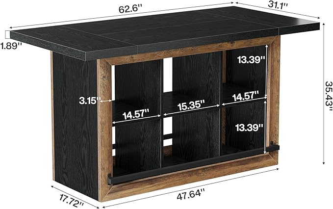 Tribesigns Kitchen Island with Storage, Counter Height Kitchen Island Table with 6 Open Cubbies and Footrests, Coffee Bar Table for Dining Room