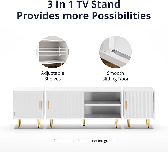 Cozy Castle 75" Modern Fluted Stand for TV up to 80", Mid Century Entertainment Center with Storage and Open Shelves, Media Console for Living Room, Bedroom, White