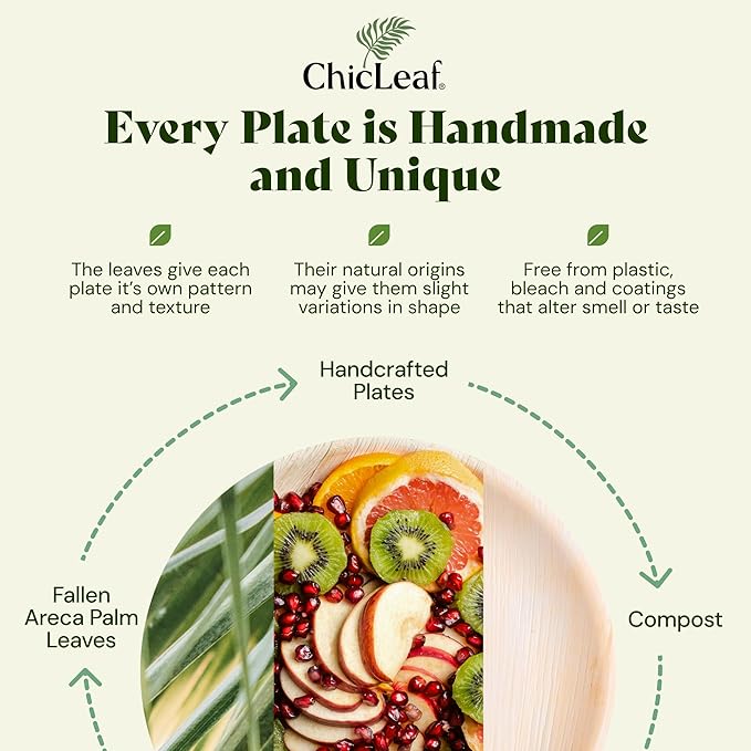 Chic Leaf Square Palm Leaf Tableware - 10" & 7", Pack of 24 - Durable Bamboo Disposable Dinnerware - Eco-Friendly Compostable Plates - Versatile Party & Appetizer Plates