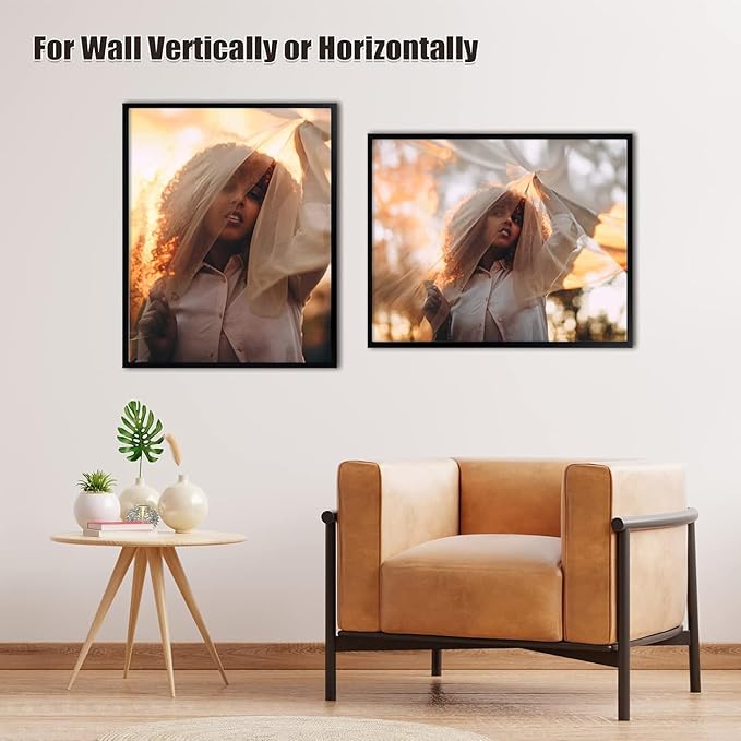 Egofine 22x28 Solid Wood Picture Frame, Made of Solid Wood Covered by Plexiglass 18x24 with Mat 22x28 without Mat, Poster Frame for Wall Mounting Hanging Photo Frame Vertically or Horizontally, Black