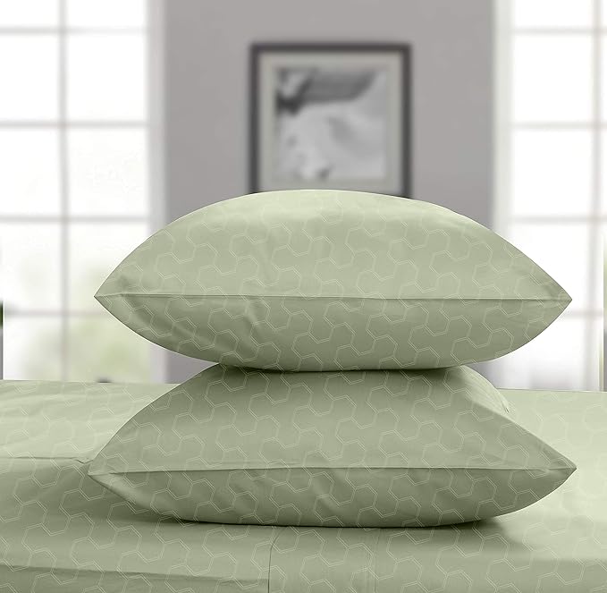 Threadmill 500 Thread Count Full Size 4 Pc Luxury Cotton Sheet Set, Jacquard Floria Sage Green, Silky Smooth Sheets with 16" Elasticized Deep Pocket, 2 Pillowcases & Free Tote Bag