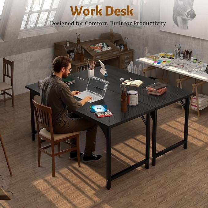 47'' Computer Desk with Deeper Desktop, Home Office Desk Workstation with Sturdy Metal Frame, Modern Simple Desk for Gaming Studying Writing, Black