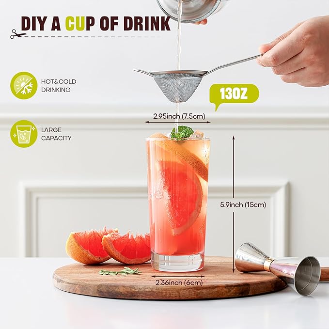 Highball Glasses Set of 12, 13oz Tall Drinking Glasses, Water Glass for Kitchen, Tom Collins Glasses, Mojito Glass Cups, Cocktail Glasses for Bar Glassware