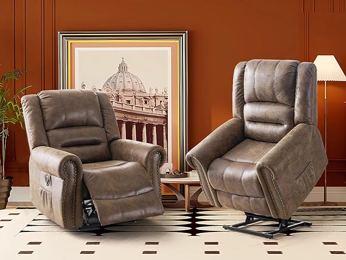 CDCASA Dual Motor Lay Flat Lift Chairs Recliners for Elderly w/Massage and Heat, Breathable Leather Infinite Position Large Sleeping Electric Power Lift Chair Recliner, Set of 2, Matte Brown