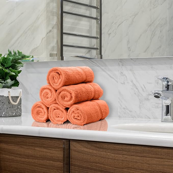 Luxury Hotel & Spa Collection, Quick Dry 100% Turkish Cotton 700 GSM, Eco Friendly Towel, for Bathroom, Gymand Kitchen Dobby Border Soft Hand Towel Set 16 X 30, Coral, Hand Towels - Set of 6