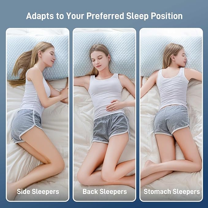 Shredded Memory Foam Cooling Medium Soft Viscose Derived from Bamboo Pillow Queen Size, Adjustable Hypoallergenic Hotel Quality Pillow for Back, Stomach and Side Sleeper, Oeko-TEX Certified